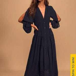 Lulu's Oh So Sweet Navy Blue Tiered High-Low Maxi Dress Size Small